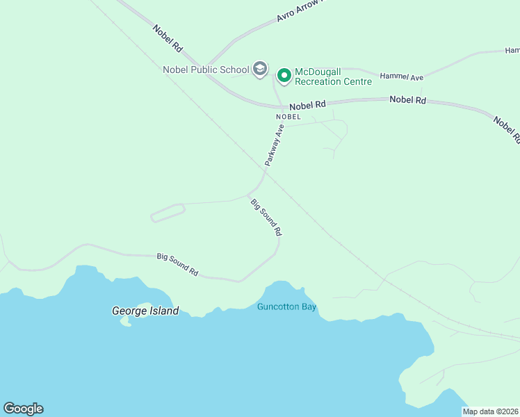 map of restaurants, bars, coffee shops, grocery stores, and more near 1 Big Sound Road in McDougall
