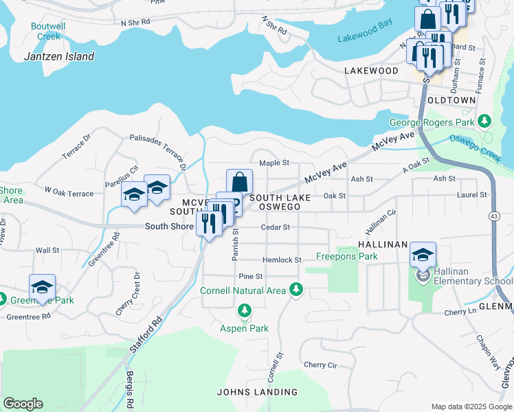 map of restaurants, bars, coffee shops, grocery stores, and more near 1425 Southwest Laurel Street in Lake Oswego