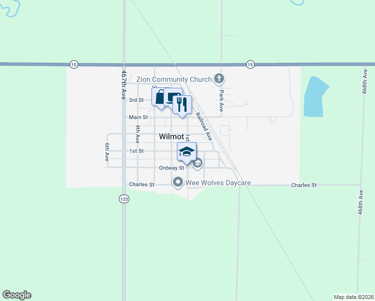 map of restaurants, bars, coffee shops, grocery stores, and more near 798 1st Ave in Wilmot