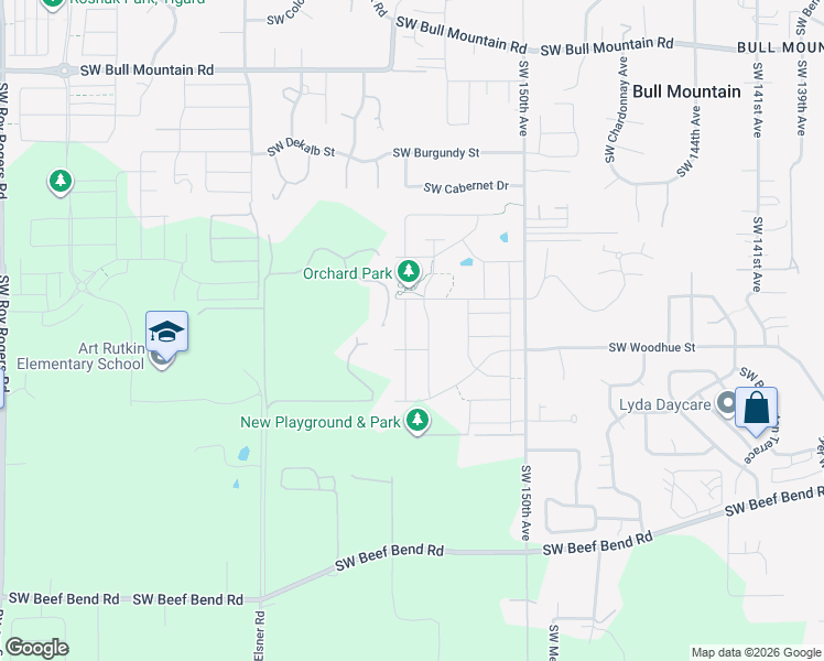 map of restaurants, bars, coffee shops, grocery stores, and more near 15474 Southwest Everglade Avenue in Tigard