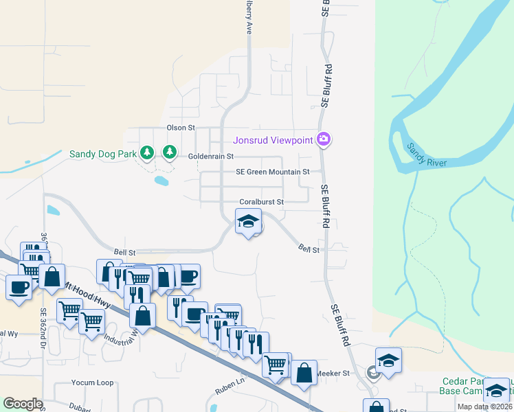 map of restaurants, bars, coffee shops, grocery stores, and more near 37480 Coralburst Street in Sandy