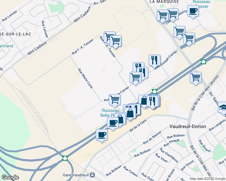 map of restaurants, bars, coffee shops, grocery stores, and more near 270 Rue Joseph-Carrier in Vaudreuil-Dorion