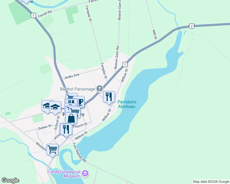 map of restaurants, bars, coffee shops, grocery stores, and more near 307 Willow Street in Parrsboro