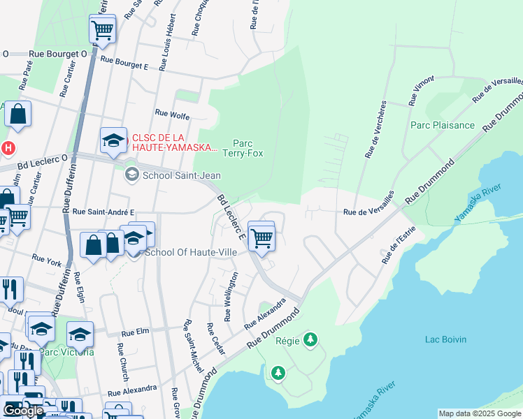 map of restaurants, bars, coffee shops, grocery stores, and more near 285 Rue Dozois in Granby