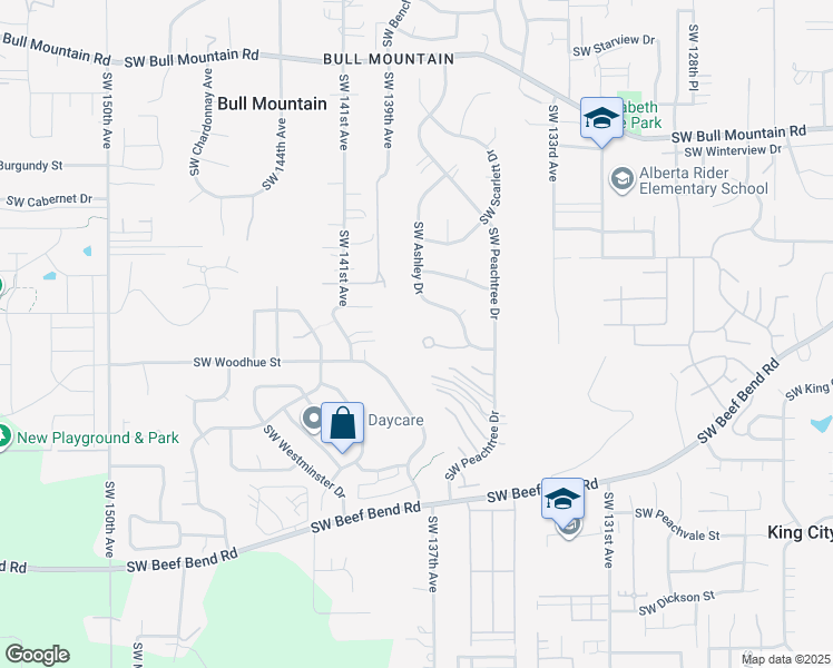 map of restaurants, bars, coffee shops, grocery stores, and more near 13835 Southwest Twelve Oaks Court in Tigard