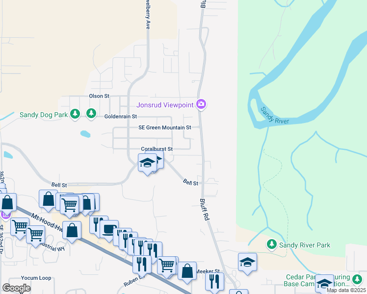 map of restaurants, bars, coffee shops, grocery stores, and more near 37713 Coralburst Street in Sandy