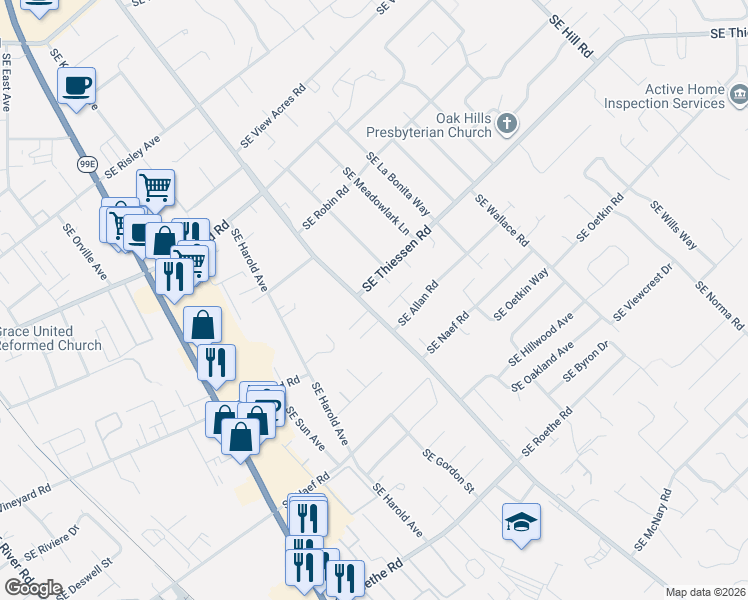 map of restaurants, bars, coffee shops, grocery stores, and more near 15949 Southeast Martenson Court in Milwaukie