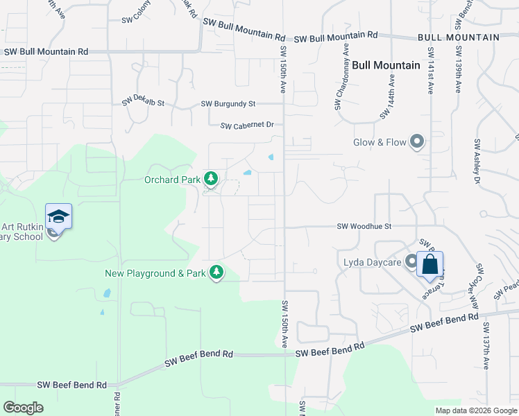 map of restaurants, bars, coffee shops, grocery stores, and more near 15445 Southwest 150th Avenue in Tigard