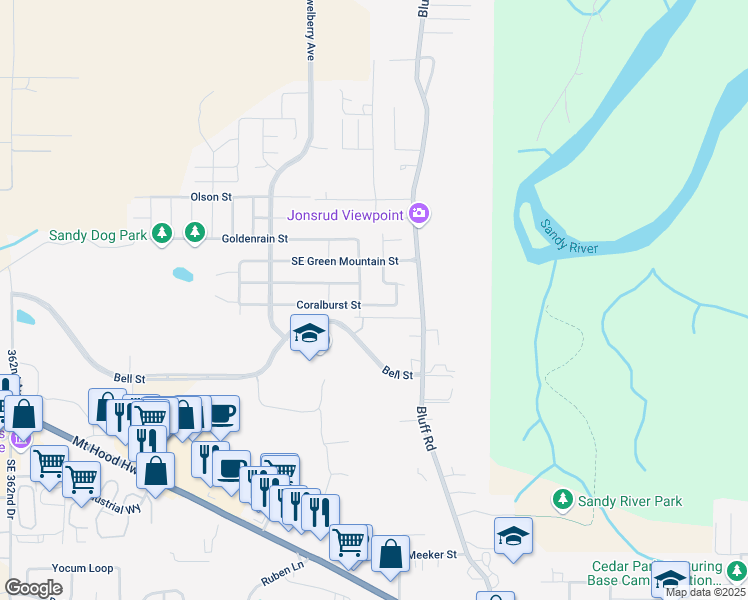 map of restaurants, bars, coffee shops, grocery stores, and more near 37713 Coralburst Street in Sandy