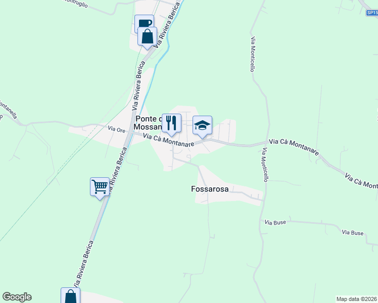map of restaurants, bars, coffee shops, grocery stores, and more near 8 Via Cà Montanare in Ponte di Mossano