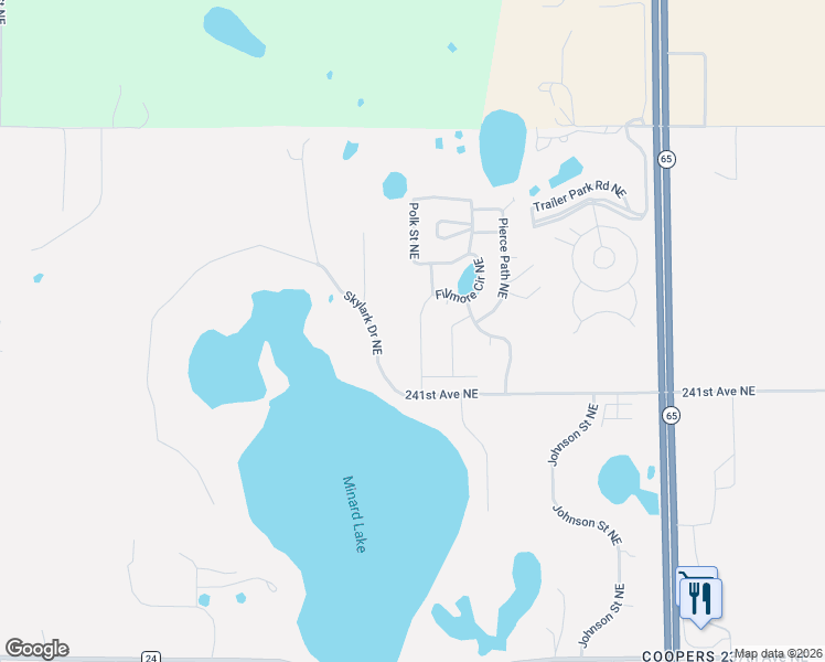 map of restaurants, bars, coffee shops, grocery stores, and more near 24149 Skylark Drive Northeast in Bethel