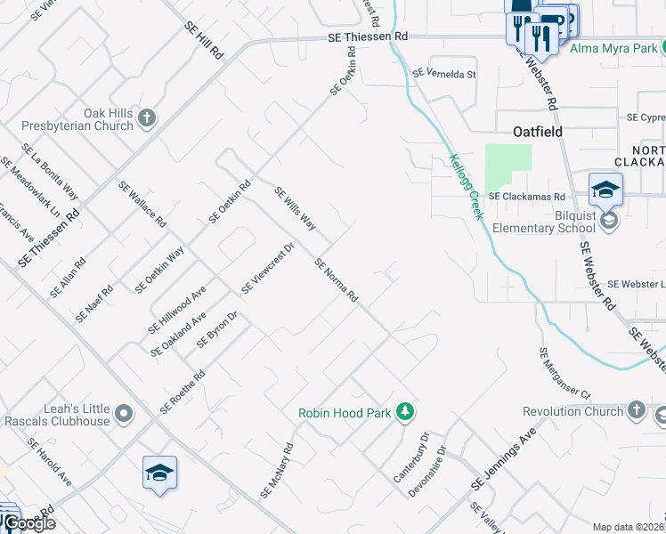 map of restaurants, bars, coffee shops, grocery stores, and more near 15884 Southeast Norma Road in Milwaukie