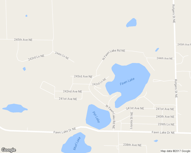 map of restaurants, bars, coffee shops, grocery stores, and more near 24265 West Fawn Lake Road Northeast in Stacy