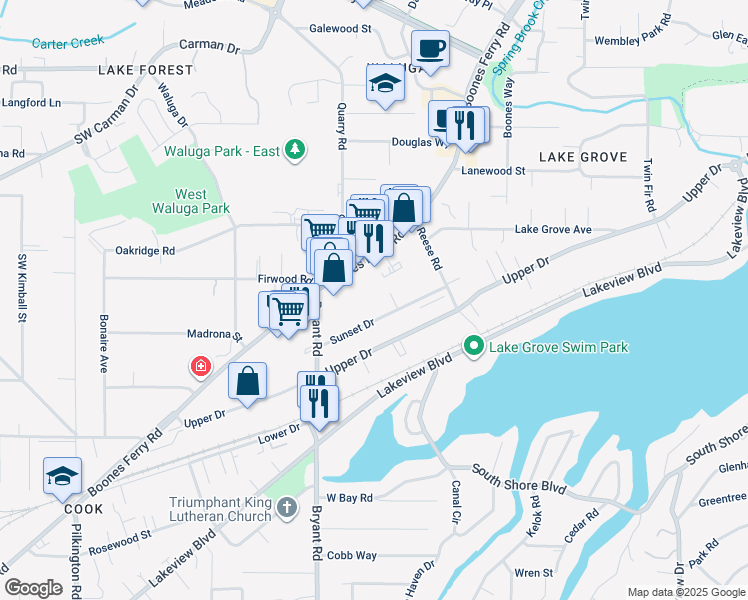 map of restaurants, bars, coffee shops, grocery stores, and more near 4263 Sunset Drive in Lake Oswego