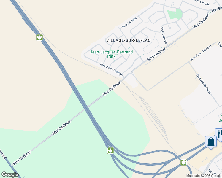 map of restaurants, bars, coffee shops, grocery stores, and more near Montée Cadieux in Vaudreuil-Dorion
