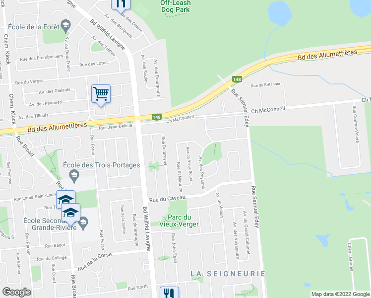 map of restaurants, bars, coffee shops, grocery stores, and more near 172 Rue du Vieux Rouet in Gatineau