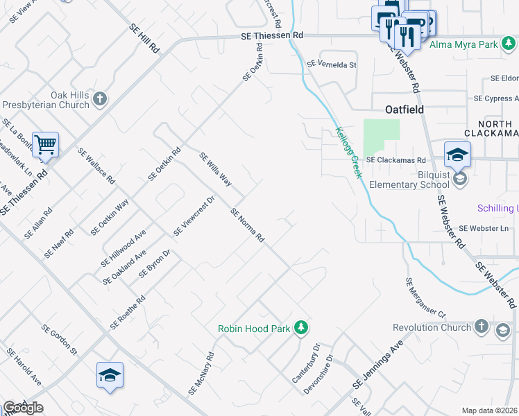 map of restaurants, bars, coffee shops, grocery stores, and more near in Oatfield