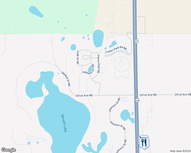 map of restaurants, bars, coffee shops, grocery stores, and more near 24258 Pierce Path Northeast in East Bethel