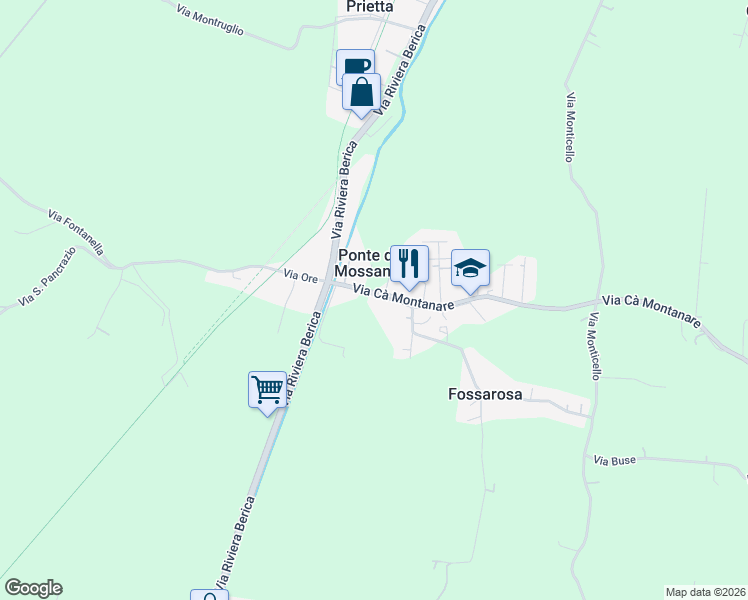 map of restaurants, bars, coffee shops, grocery stores, and more near 7 Via Ore in Ponte di Mossano