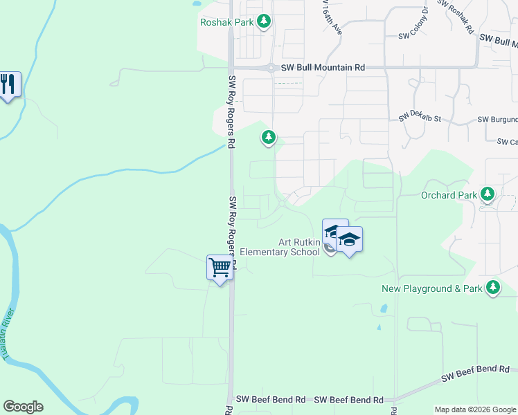 map of restaurants, bars, coffee shops, grocery stores, and more near 15252 Southwest Roy Rogers Road in Sherwood