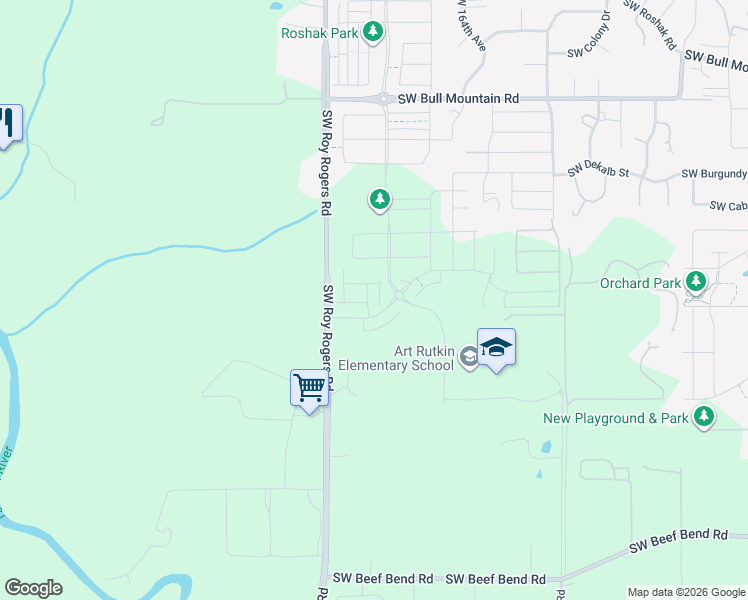 map of restaurants, bars, coffee shops, grocery stores, and more near 16852 Southwest Yarra Lane in Tigard