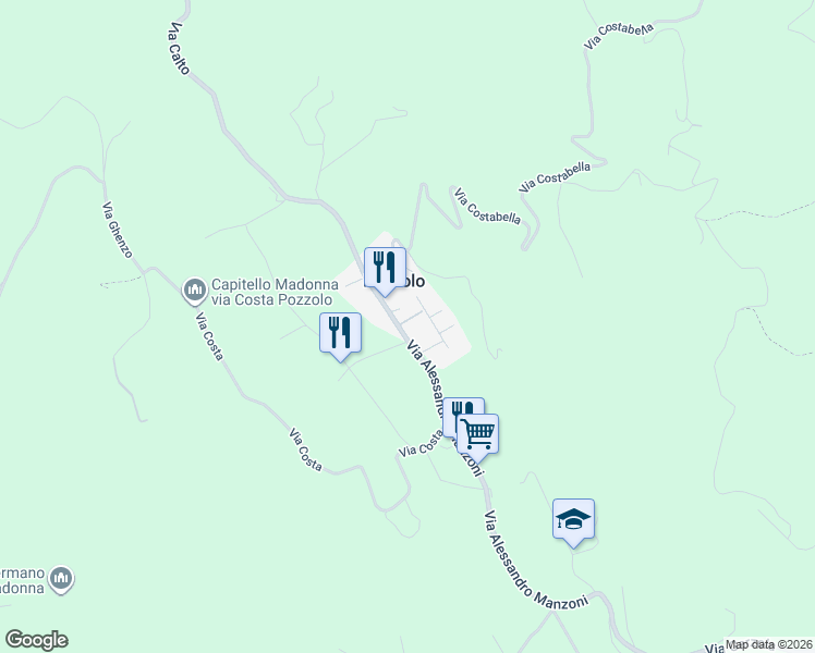 map of restaurants, bars, coffee shops, grocery stores, and more near 78 Via Alessandro Manzoni in Pozzolo
