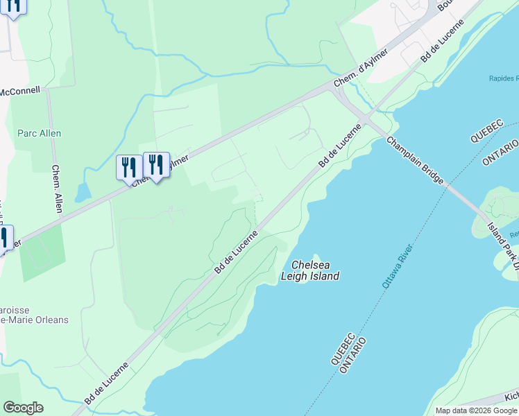 map of restaurants, bars, coffee shops, grocery stores, and more near 62 Boulevard de Lucerne in Gatineau