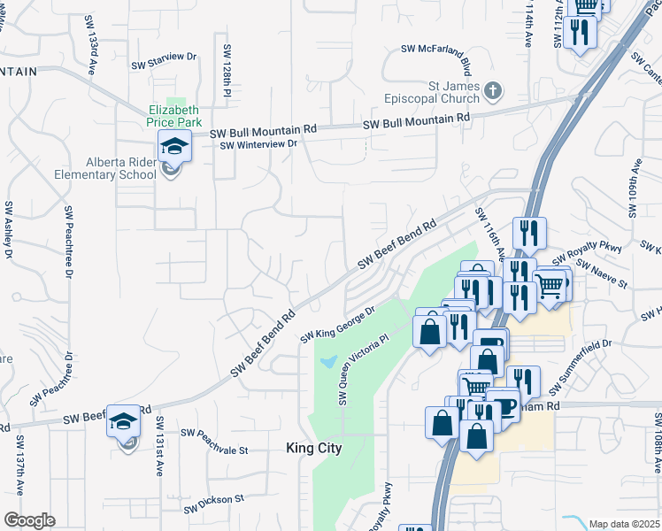 map of restaurants, bars, coffee shops, grocery stores, and more near 15362 Southwest Turnagain Drive in Tigard