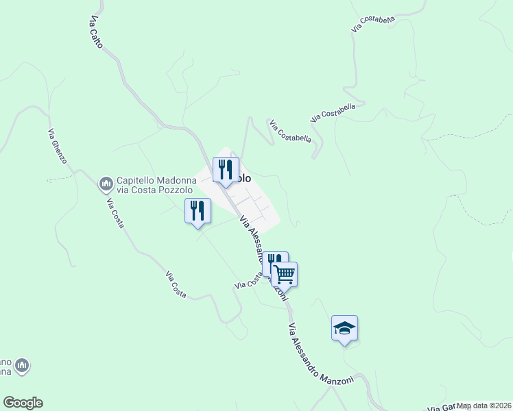map of restaurants, bars, coffee shops, grocery stores, and more near 78 Via Alessandro Manzoni in Pozzolo