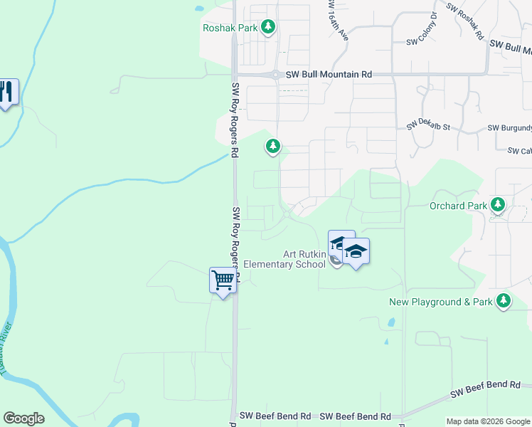 map of restaurants, bars, coffee shops, grocery stores, and more near 15252 Southwest Roy Rogers Road in Sherwood