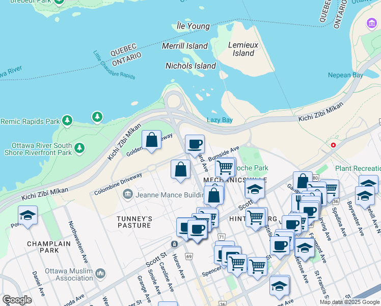 map of restaurants, bars, coffee shops, grocery stores, and more near 99 Parkdale Avenue in Ottawa