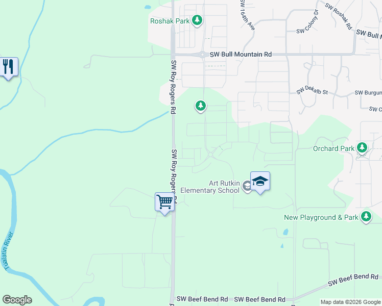 map of restaurants, bars, coffee shops, grocery stores, and more near 15252 Southwest Roy Rogers Road in Sherwood