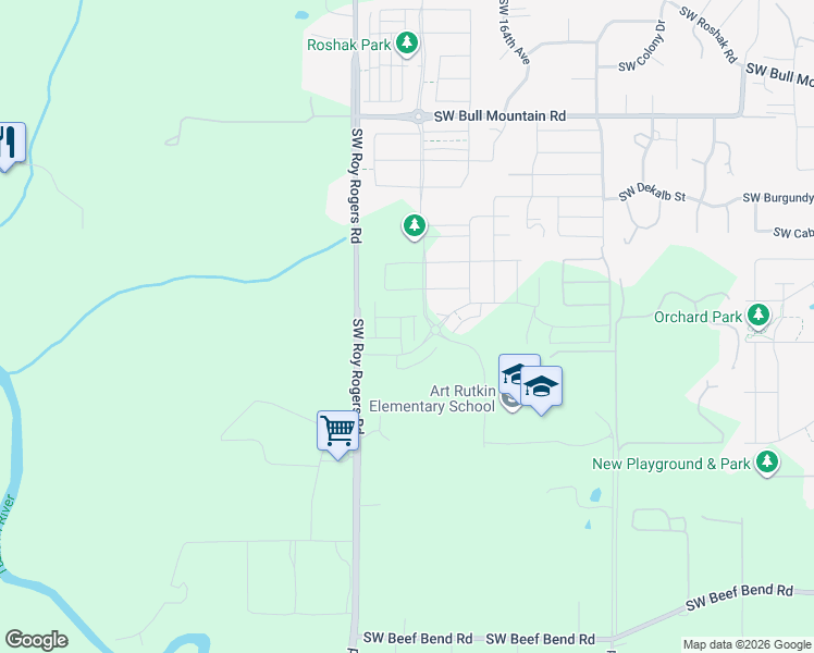 map of restaurants, bars, coffee shops, grocery stores, and more near 16870 Southwest Yarra Lane in Tigard
