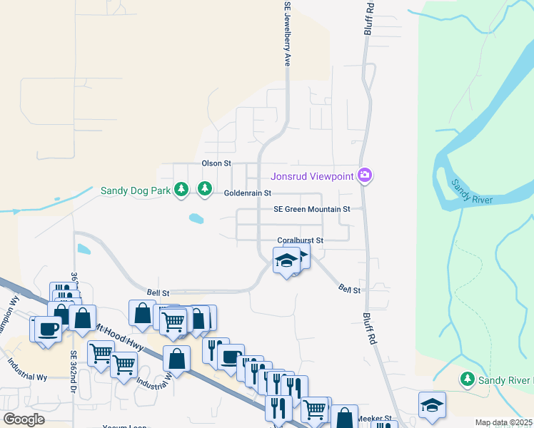 map of restaurants, bars, coffee shops, grocery stores, and more near 37324 Green Mountain Street in Sandy