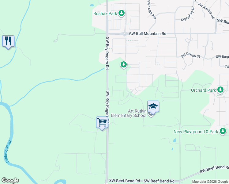 map of restaurants, bars, coffee shops, grocery stores, and more near 15244 Southwest 169th Avenue in Tigard