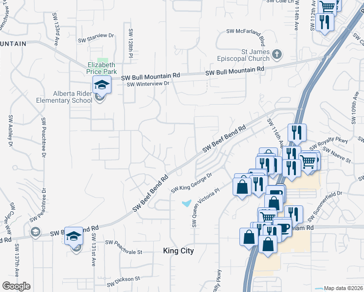 map of restaurants, bars, coffee shops, grocery stores, and more near 15254 Southwest Turnagain Drive in Tigard