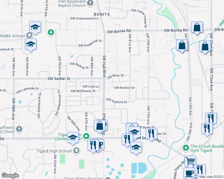 map of restaurants, bars, coffee shops, grocery stores, and more near 14967 Southwest Kenton Drive in Tigard