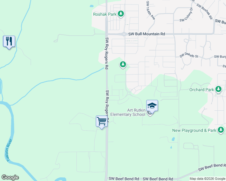 map of restaurants, bars, coffee shops, grocery stores, and more near 15232 Southwest 169th Avenue in Tigard