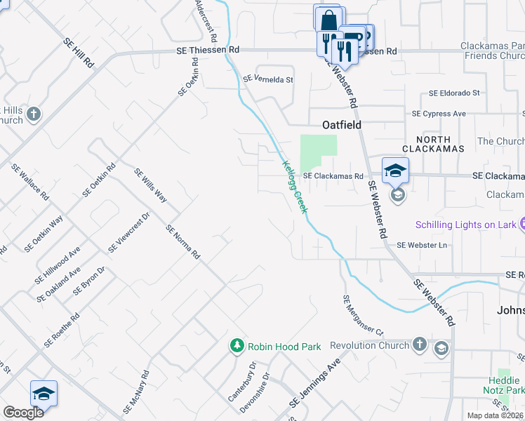map of restaurants, bars, coffee shops, grocery stores, and more near 15633 Southeast Tidwells Way in Milwaukie