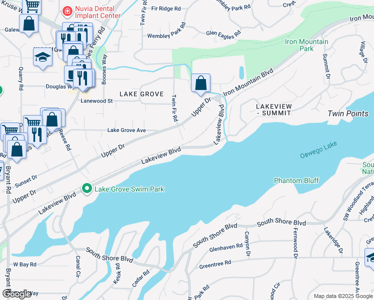 map of restaurants, bars, coffee shops, grocery stores, and more near 3012 Lakeview Boulevard in Lake Oswego