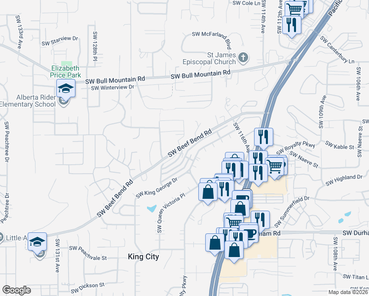 map of restaurants, bars, coffee shops, grocery stores, and more near 12005 Southwest Imperial Avenue in King City