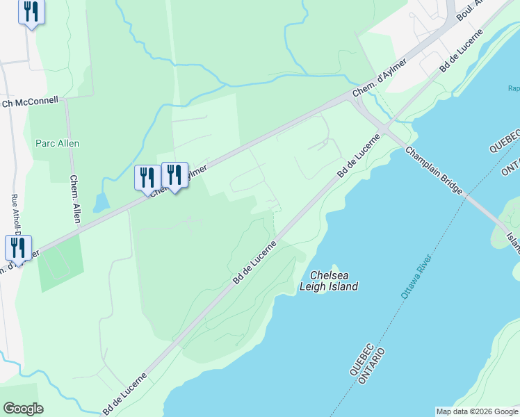 map of restaurants, bars, coffee shops, grocery stores, and more near 129 Rue d'Augusta in Gatineau