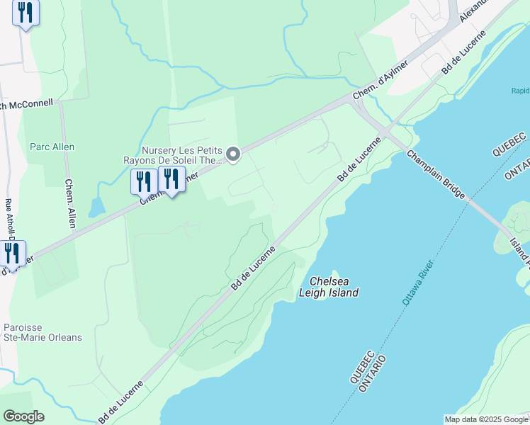 map of restaurants, bars, coffee shops, grocery stores, and more near 125 Rue d'Augusta in Gatineau