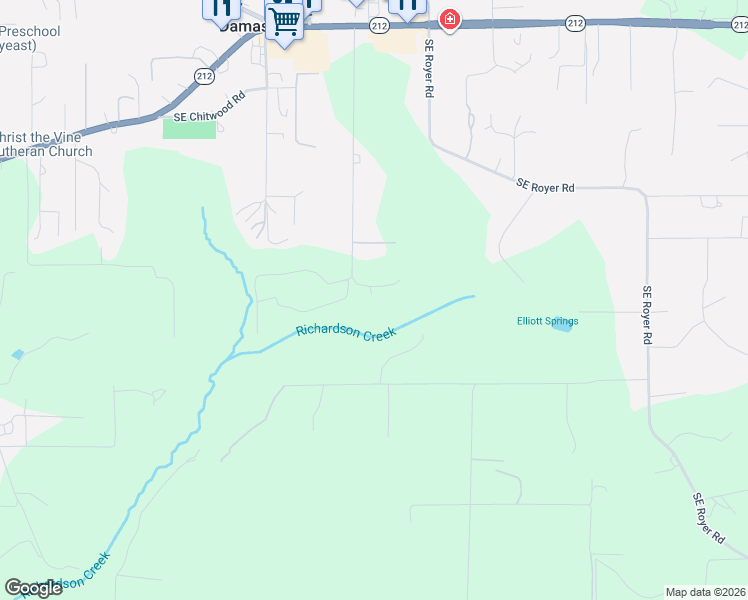 map of restaurants, bars, coffee shops, grocery stores, and more near 15612 Southeast 202nd Avenue in Damascus