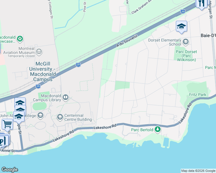 map of restaurants, bars, coffee shops, grocery stores, and more near 81 Rue Oxford in Baie-d'Urfé