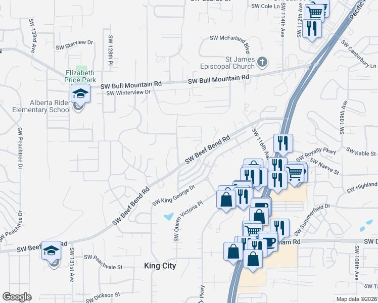 map of restaurants, bars, coffee shops, grocery stores, and more near 15238 Southwest Harvey's View Avenue in Portland