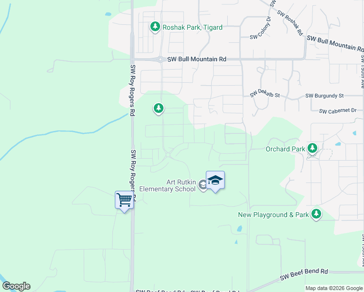 map of restaurants, bars, coffee shops, grocery stores, and more near 15252 Southwest Roy Rogers Road in Sherwood