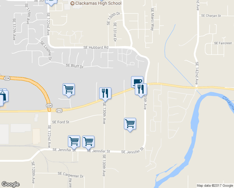 map of restaurants, bars, coffee shops, grocery stores, and more near 13163 Highway 212 in Clackamas