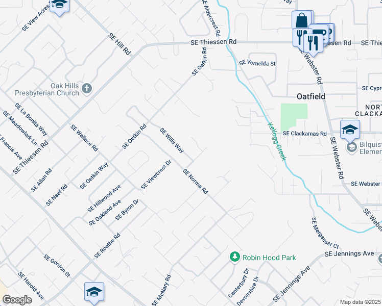 map of restaurants, bars, coffee shops, grocery stores, and more near 15718 Southeast Wills Way in Milwaukie