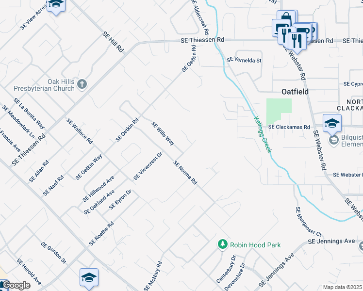 map of restaurants, bars, coffee shops, grocery stores, and more near 15718 Southeast Wills Way in Milwaukie